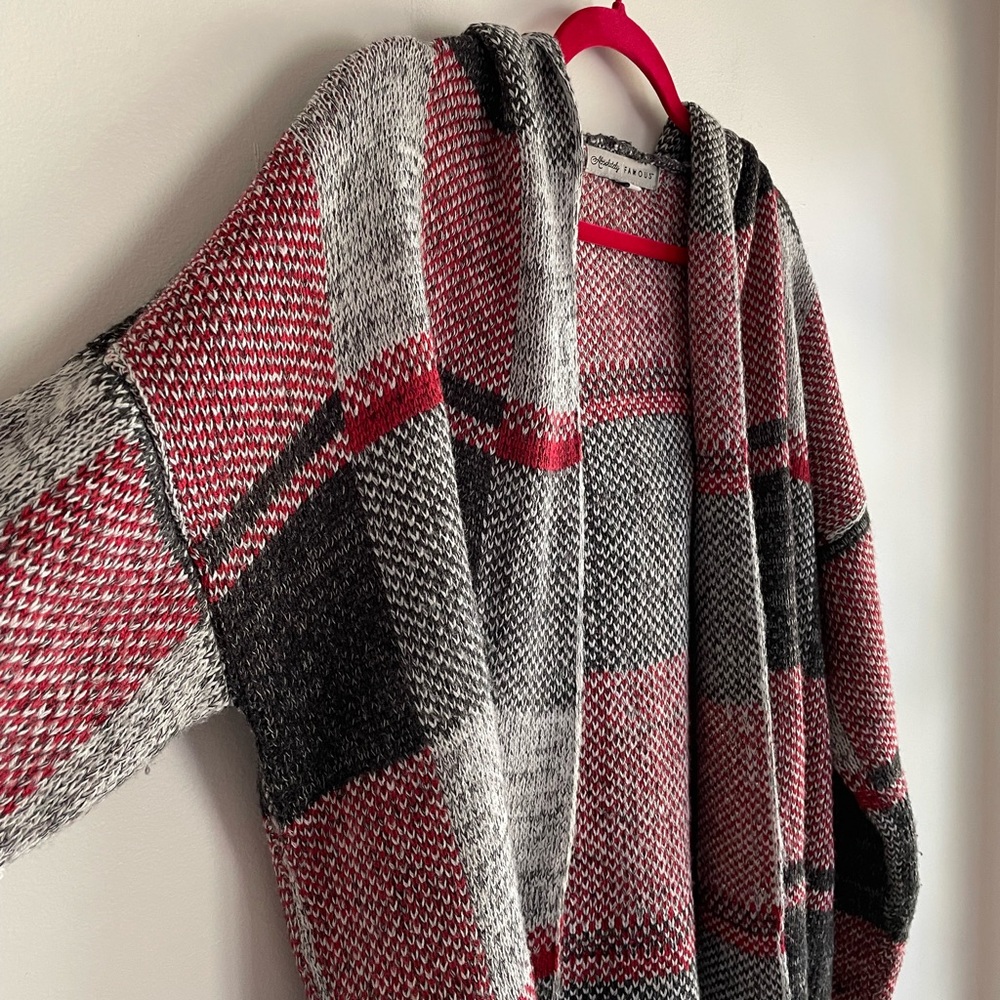 Absolutely Famous Plaid Knit Open Cardigan Hoodie Size 1X - Picture 2 of 4